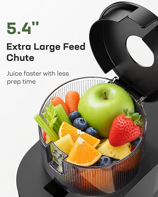 Silonn Cold Press Juicer Machines, High Juice Yield Slow Masticating Juicer with 5.4" Large Feed Chute for Whole Fruits & Vegetables, Easy Cleanup Self Feeding Juice Extractor with Reverse Function
