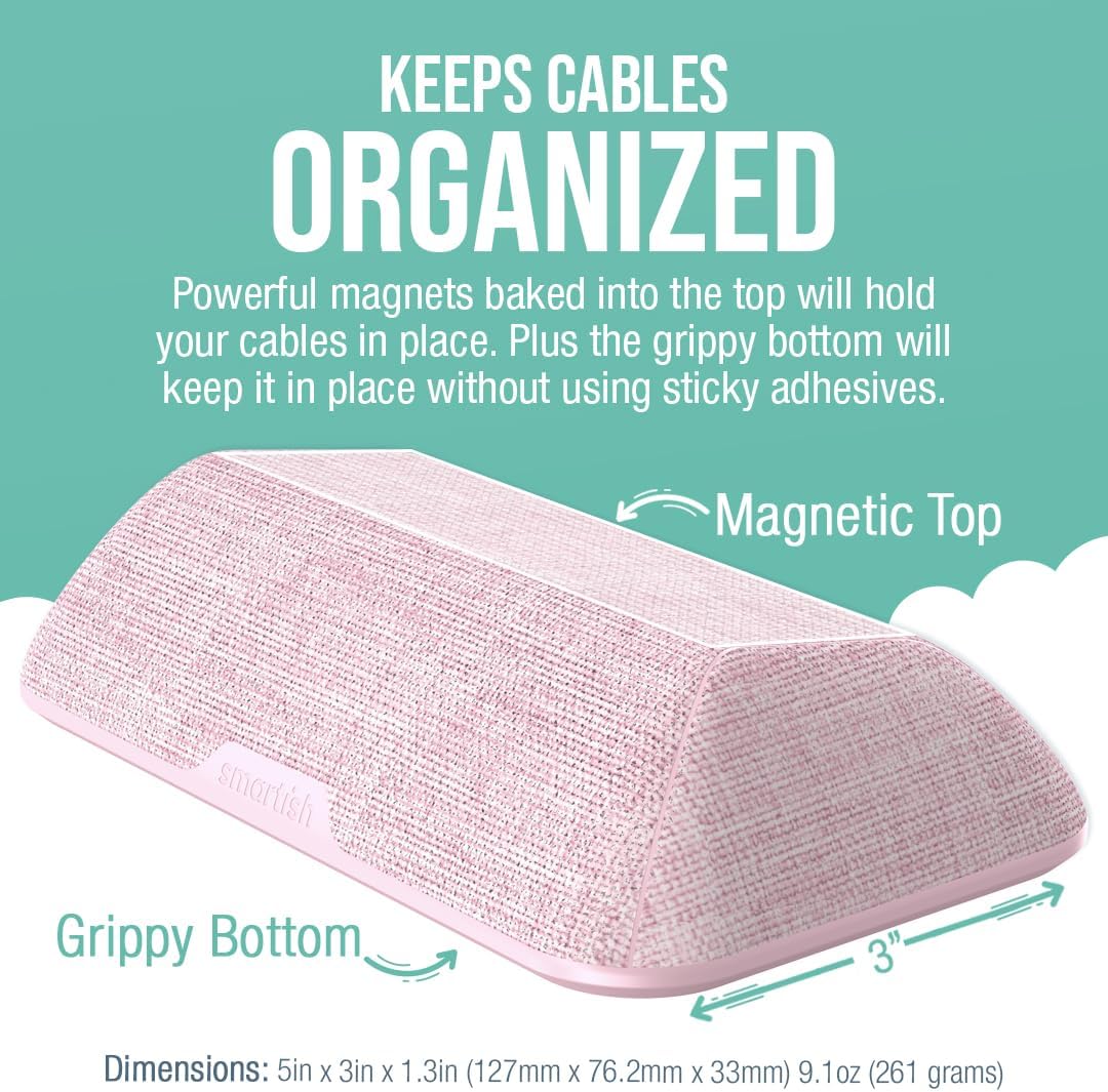 Smartish® Magnetic Cord Holder - Bigger Cable Wrangler Organizer with Magnet Clips for Charger Management on Desktop, Nightstand, or Side Table - Holds 6+ Cables - I'm Blushing