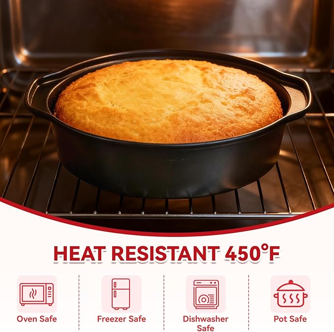 6 Inch Cake Pans - 3PCS Carbon Steel Cake Pan with 200 Parchment Papers, Round Cake Pans with Handle, Nonstick & Non-Toxic, Easy Demolding & Dishwasher Safe