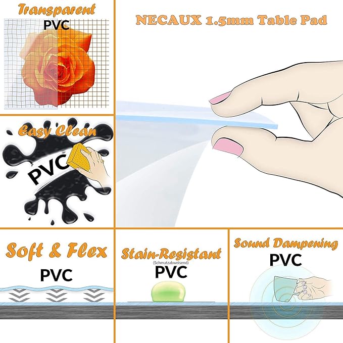 NECAUX Custom 28 x 80 Inch Frosted Table Cover Protector, 1.5mm Thick Water Resistant Plastic Non-Slip Protective Table Pad Decorative Tablecloth for Meeting Table, Trainning Table, Conference Table