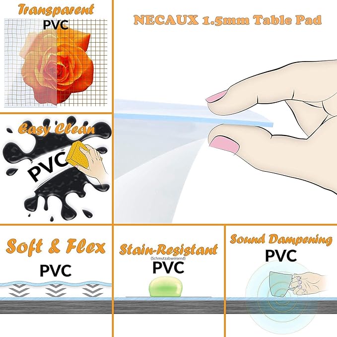 NECAUX Custom 40 x 107 Inch Frosted Table Cover Protector, 1.5mm Thick Wood Grain Transparent Table Pad Non-Slip Tablecloth Plastic Protective Pad for Dining Room Table Conference Table Meeting Table