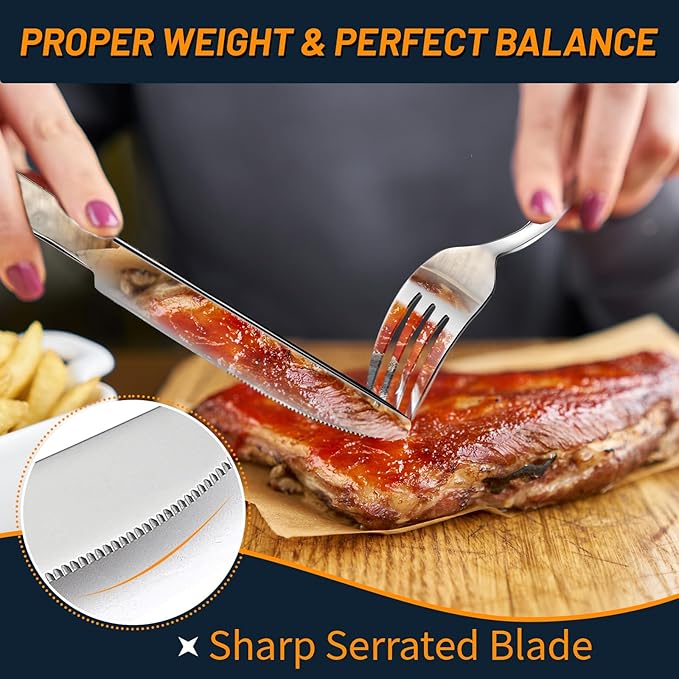 NICE KITCHEN Silverware Set, 40 Piece Premium Stainless Steel Flatware Set for 8, Heavy Duty Silverware Cutlery Sets with Wavy Patterns, Spoons and Forks Set, Mirror Polished, Dishwasher Safe