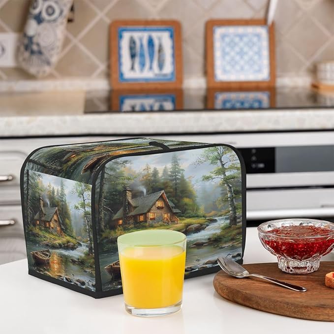 Forest Green Cabin Toaster Cover 2 Slice Dust and Fingerprint Protection Toaster Bread Maker Covers Washable Kitchen Small Appliance Covers for Kitchen Accessories Decor Bakeware Women Gift