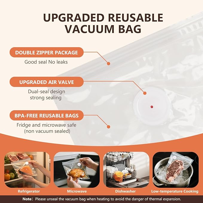 Vacuum Sealer For Food (Compact Vacuum Sealers+30 Reusable Vacuum Bags), Powerful Handheld Vacuum Sealer for 10X Preservation & Fresh