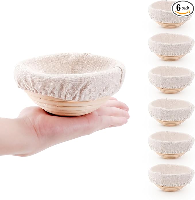 DOYOLLA Mini Bread Dough Proofing Basket & Liner (Set of 6, 5 inch), Sourdough Bread Bakery Bowls for Professional & Home Bakers