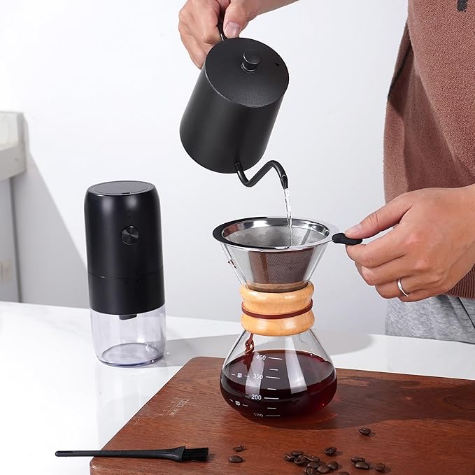 SuperCook Pour Over Coffee Dripper Set, Hand Drip Coffee Maker Set, All in One Pour Over Kit with Electric Grinder, Coffee Dripper Set, Ideal for Anniversary Birthday Gift