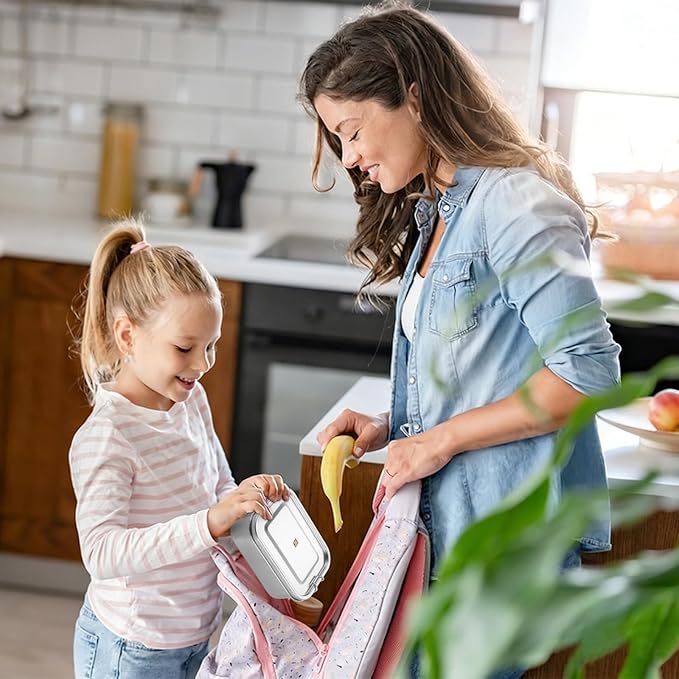 GOLDEN KEY 27oz Stainless Steel Lunch Box for Kids,BPA Free Bento Box for Kids with Leakproof Condiment Container,3 Compartment Bento box for School and Eating Out,Freezer & Dishwasher Safe(Brown)