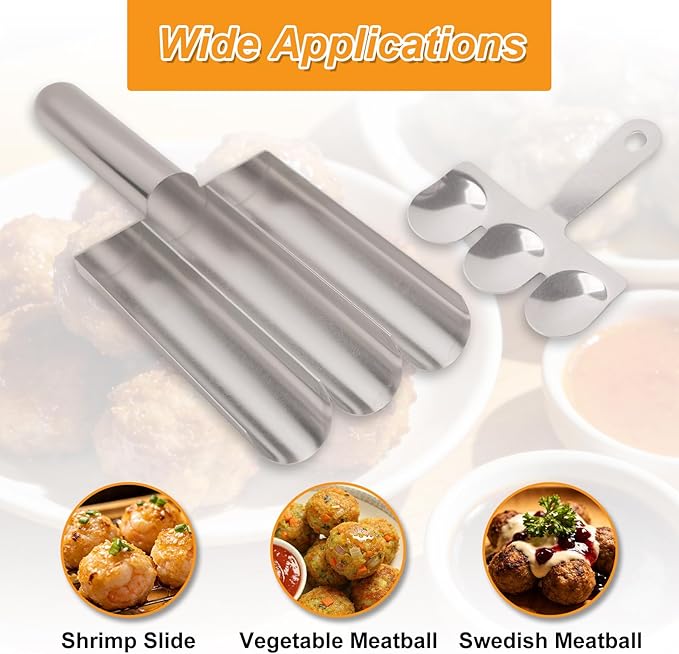 Stainless Steel Meatball Maker Set, 6PCS Meatball Scoop Mold with Scrapers, Single Double Triple Portion Meatball Shaper Tool for Meatballs Rice Balls Cookie Dough Kitchen Cooking Tool