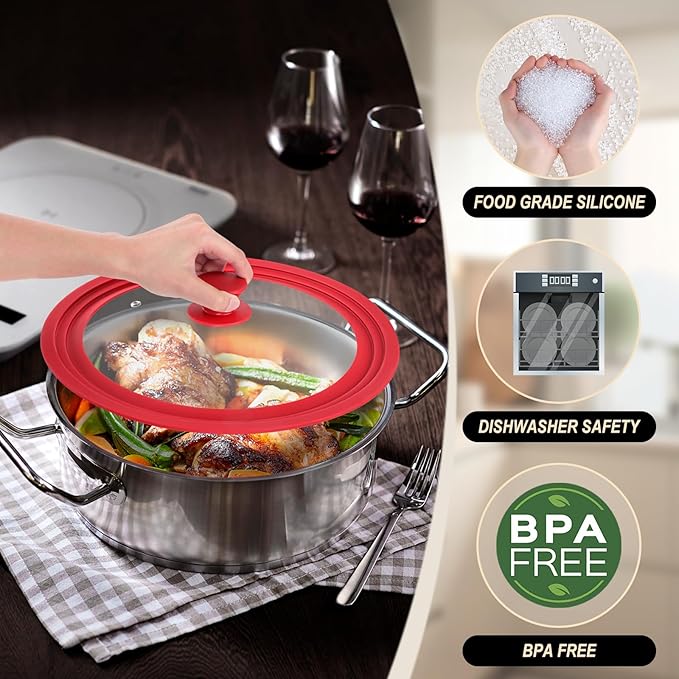 Universal Lids for Pots, Pans and Skillets, Replacement Pan Lid with Tempered Glass and Heat-Resistant Silicone Edge, Fits 10", 11",12" Cookware, Durable Frying Pan Cover