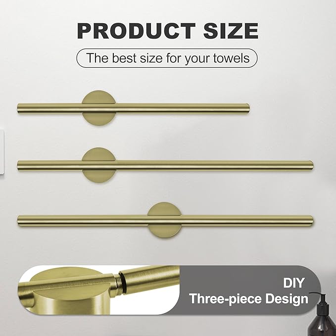 Adjustable Length Stainless Steel Towel Rack - 18-24 Inch Fit, 26.4 Inch Total Length - Brushed Gold 304 Stainless Steel Towel bar for Bathroom & Kitchen
