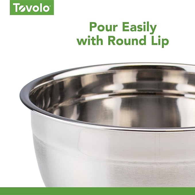 Tovolo Large Stainless Steel Mixing Bowl 5 Quart Metal Mixing Bowl for Baking Kitchen Prep with Easy Pour Rounded Lip, Dishwasher Safe Deep Metal Bowl Design for Salads, Popcorn, Kneading Bread Dough