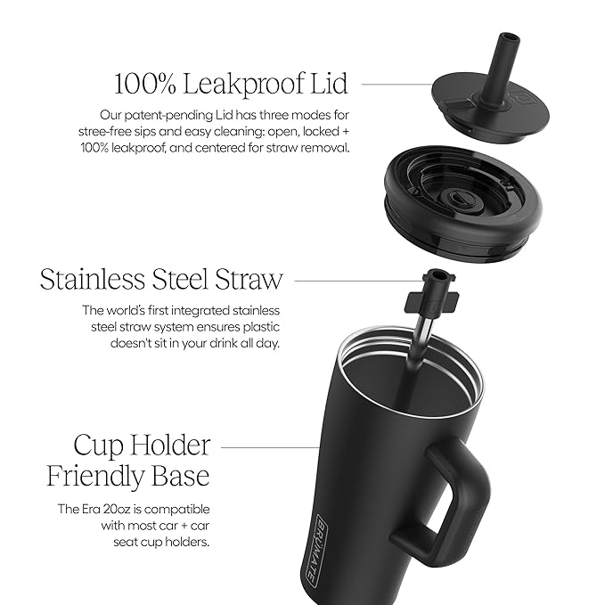 BrüMate Era 20 oz Tumbler with Handle and Straw | 100% Leakproof Insulated Tumbler with Lid and Straw | Made of Stainless Steel | Cup Holder Friendly Base | 20oz (Dune)