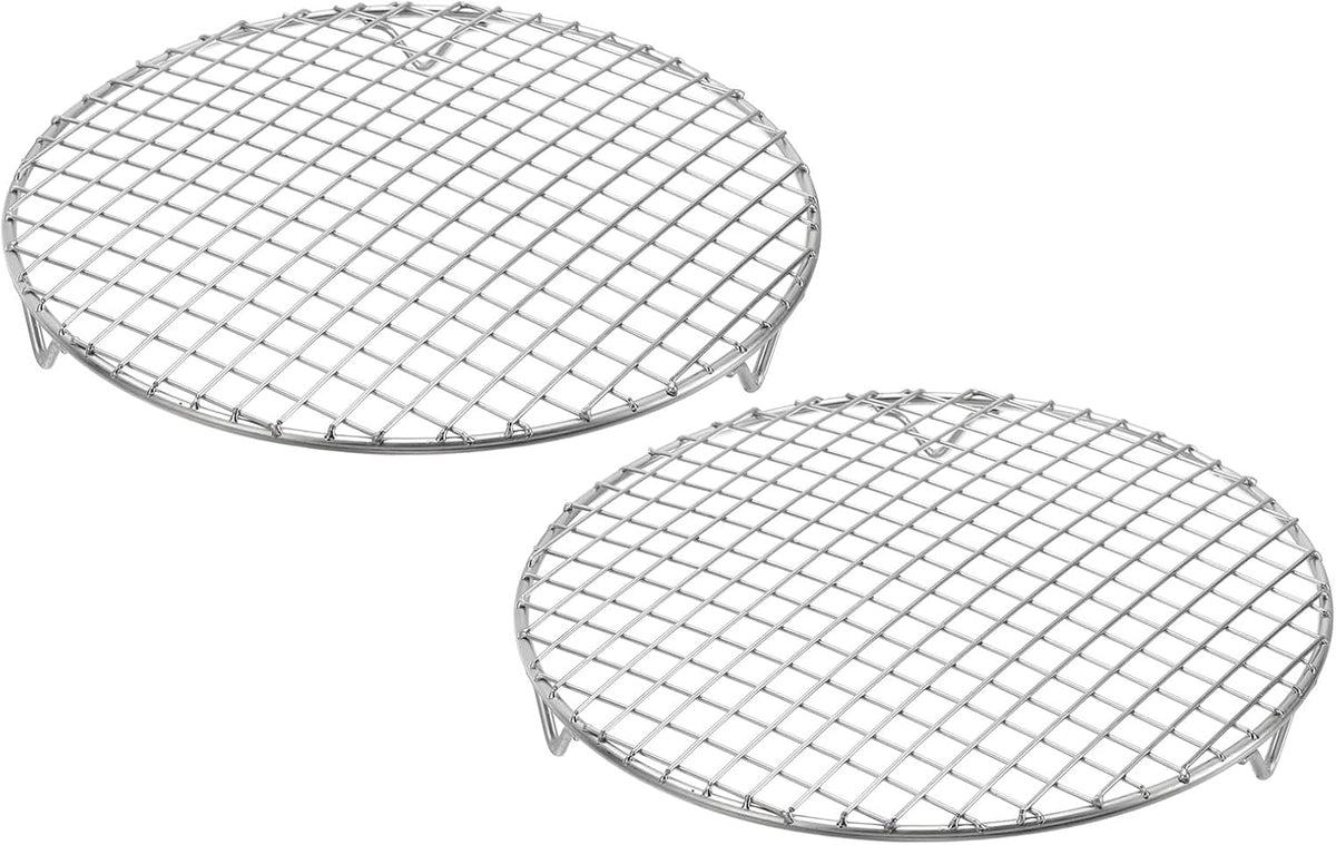 uxcell 2 Pcs Round Cooking Rack with Legs, Dia 9.4 Inch 304 Stainless Steel Barbecue Grill for Cooking Baking Barbecue Air Fryer Racks, Silver