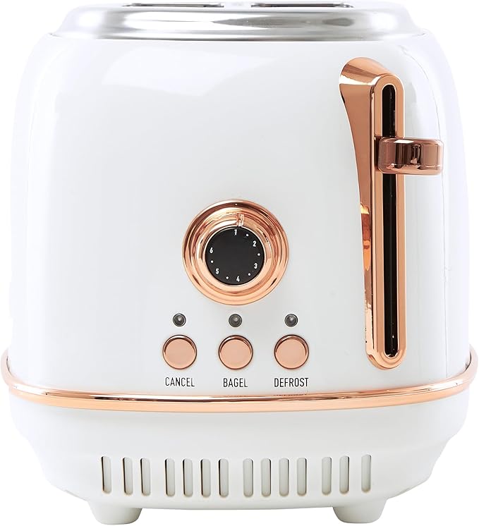 Haden Heritage 2 Slice Wide Slot Stainless Steel Toaster with Adjustable Browning Control & Non-Slip Feet, Ivory & Copper