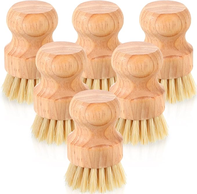 Nuenen 12 Packs Bamboo Dish Scrub Brushes Wooden Scrubbers Set Kitchen Dishwashing Scrubber with Natural Sisal Bristles for Iron Pot Pan Sink(Sisal)