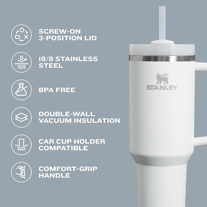 STANLEY Quencher H2.0 Tumbler with Handle and Straw 40 oz | Flowstate 3-Position Lid | Cup Holder Compatible for Travel | Insulated Stainless Steel Cup | BPA-Free | Black 2.0