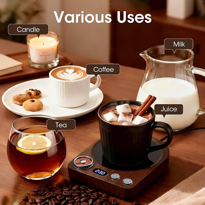 MQFORU Retro Coffee Mug Warmer, 36W Fast Heating with 9 Temp Settings & 0.5-9H Timer, Auto Shut-Off & Memory Function, Smart Desk Warmer for Coffee, Tea, Milk, Candle - Ideal Gift Accessories