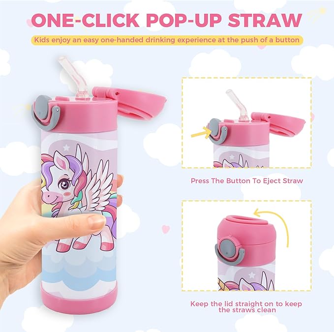 6 Pack 12 OZ Sublimation Straw Sippy Cup Spill Proof Blank Tumblers Mixed Color Stainless Steel Thermoses for Hot Drinks Double Wall Vacuum Insulated Water Bottle for School