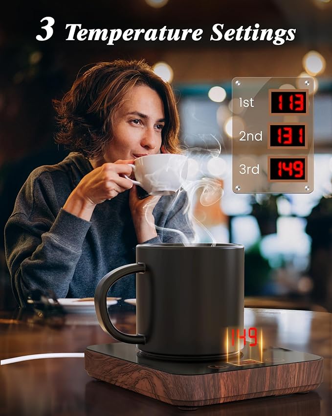 Coffee Mug Warmer for Desk with Auto Shut Off, Coffee Warmer for Desk Office with 3 Adjustable Temp. &12 Hours Timer (Valentines Day Gifts)