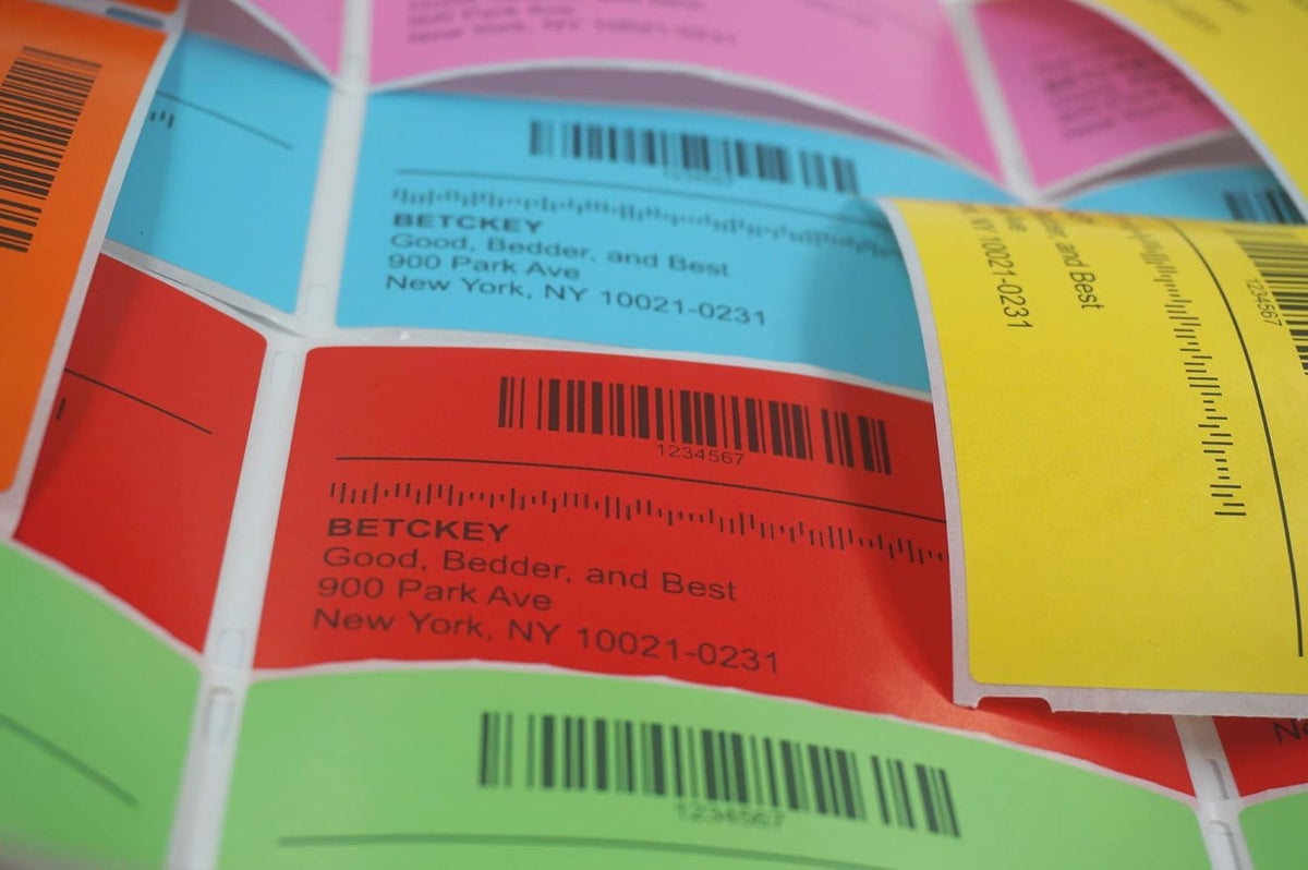 BETCKEY - 2" x 1" UPC Barcode & Address Labels Compatible with Zebra & Rollo Label Printer,Premium Adhesive & Perforated[Orange, 6 Rolls, 7800 Labels]