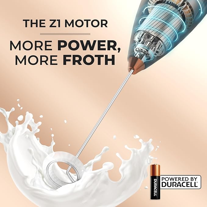 Zulay Kitchen Powerful Milk Frother Wand With 4 AA Duracell Batteries - Ultra Fast Handheld Drink Mixer - Electric Whisk Foam Maker for Coffee, Lattes, Cappuccino, Matcha & Creamer - Black Copper