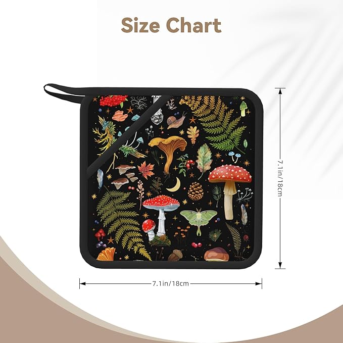 Mushroom Oven Mitts and Pot Holders Set Silicone Kitchen Gloves Potholders Heat Resistant for Chef Baking Cooking Grilling BBQ (Set of 4)