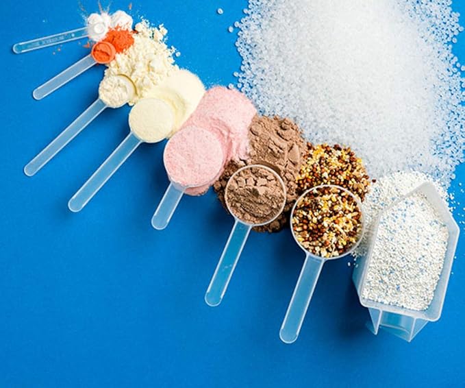 Plastic Measuring Scoop, (148 cc | .625 Cup | 5 oz. | 148 mL) Long Handle Spoons for Powders, Granules, Coffee, Pet Food, Baking Supplies, Protein and Other Dry Goods, BPA Free (Set of 10)
