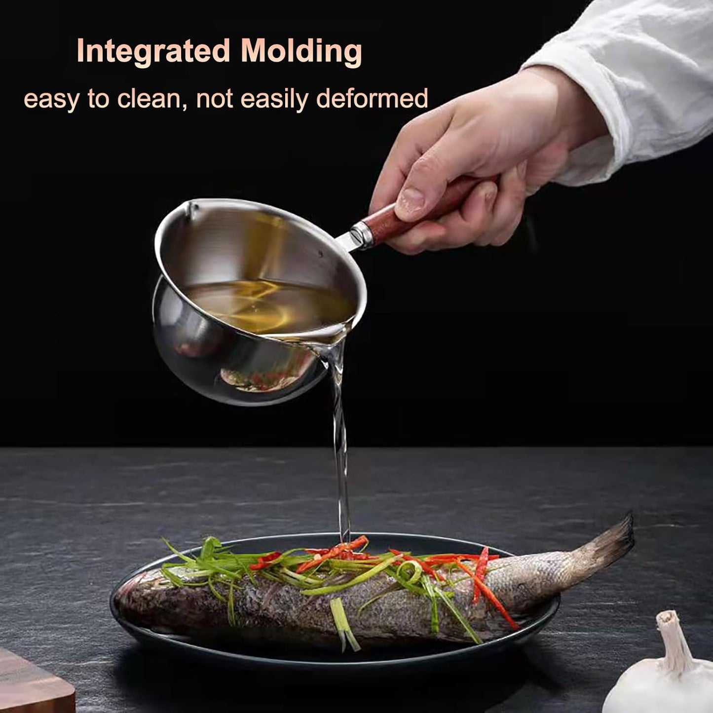 Butter Warmer Pot, Stainless Steel Milk Warmer with Wooden Handle for Seafood, Mini Butter Melting Pot Small Saucepan with Dual Pour Spouts for Stove Top Cooking (150ml)