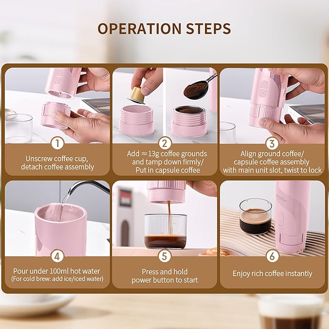 Magnavox HOME Portable Espresso Coffee Maker (Grounds or Pods) with Fast Brew Technology & Single Touch Control, Ideal for Offices or Travel