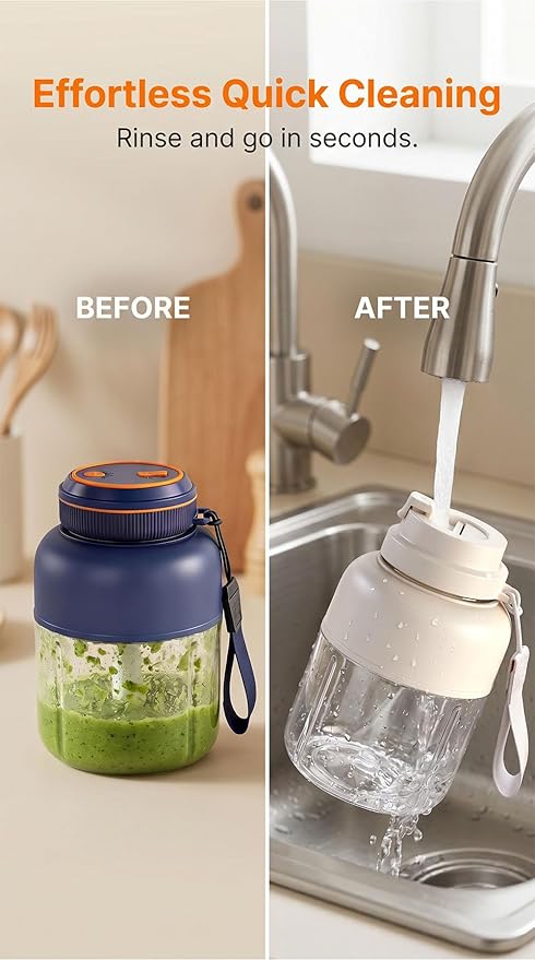 Portable Wireless Juicer Cup - 44 oz Cordless Blender with 38-Blade 18000 RPM High-Speed Motor, USB-C Rechargeable Personal Smoothie Maker for Gym, Travel, and Outdoors (Single Cup-White,28oz)
