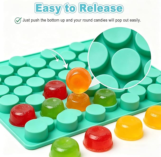 3pcs Round Candy Molds Silicone Molds for Hard Candy, Gummy, Caramels, Chocolate, Ganache, Ice Cubes, 220 Cavity