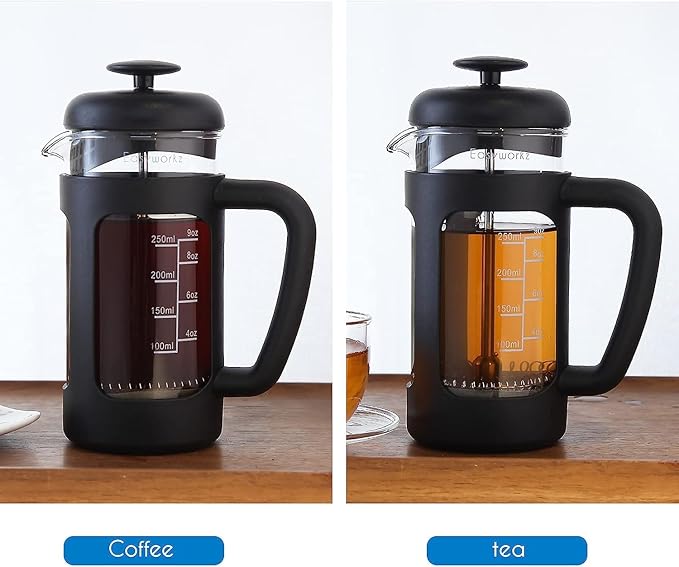 Easyworkz French Press 12 oz, Bundled Manual Coffee Grinder with Airtight Canister