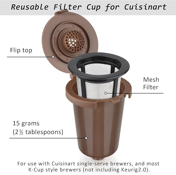 Reusable Filter Cup for Cuisinart (Upgraded Version - 2 PACK Brown)