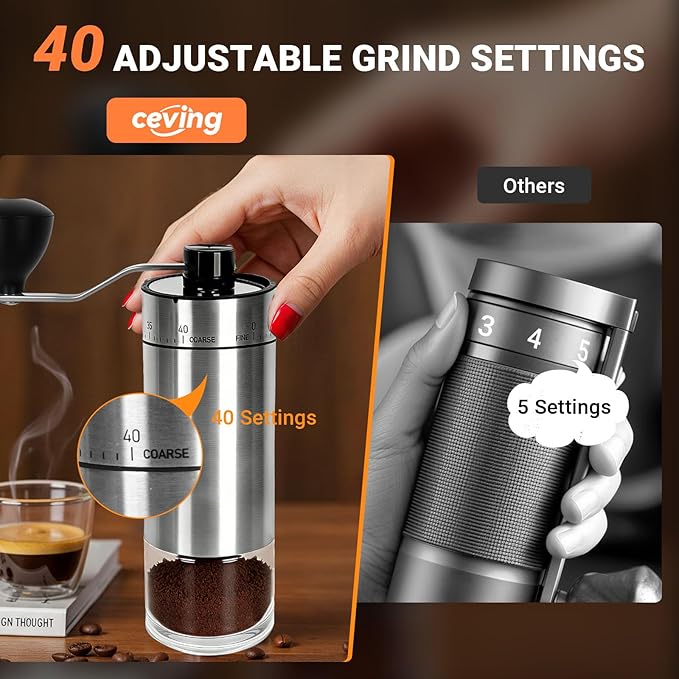 Mini Manual Coffee Grinder with 40 Adjustable Settings, Portable Hand Coffee Bean Mill with 30g Capacity, Conical Burr Coffee Grinder with Crank for Travel, Camping, Office, Espresso, Pour Over, etc