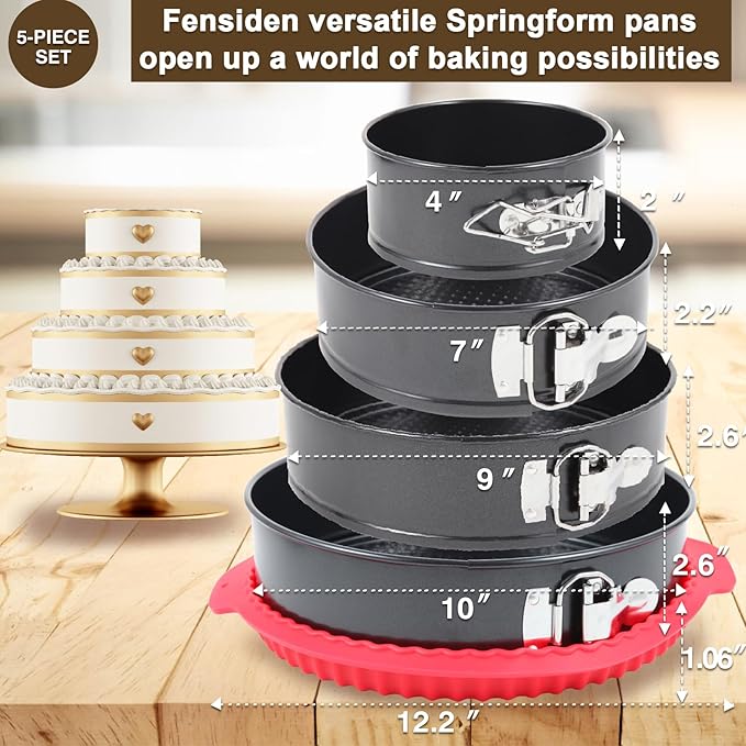 Premium Springform Pan Set - 4, 7, 9, 10 Inches Round Cake Pan set with Removable Bottom for Baking, Nonstick Coating, with Thickened Silicone Cheesecake Pan Protector