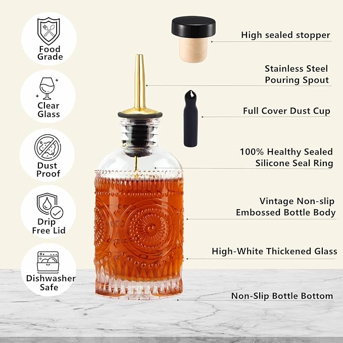 Shining Craft Syrup Dispenser Bottles Set, 4 Pack 7 OZ Bottles With Metal Pour Spout and Labels for Syrups, SC055 (4 Pack)