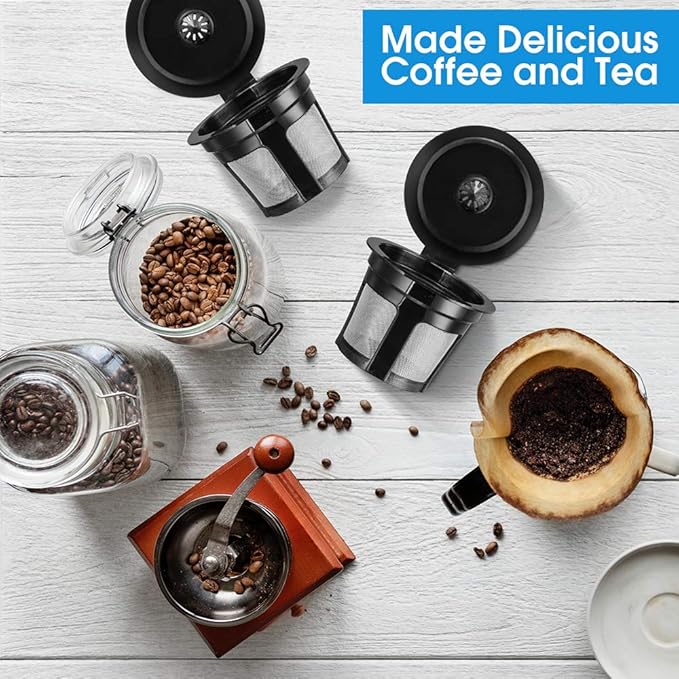 Reusable K Cups, Universal Fit Reusable Coffee Filters with Food Grade Stainless Steel Mesh Eco-Friendly Coffee Pods, for 1.0 and 2.0 Brewers (6)