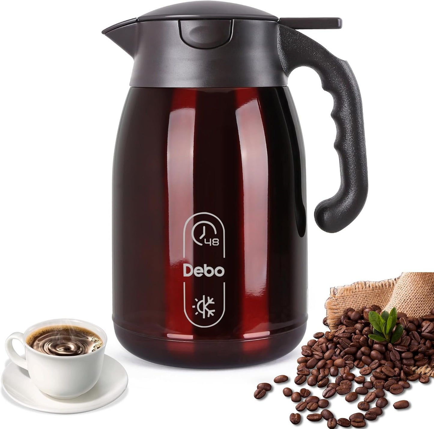 Thermal Coffee Carafe-56oz vacuum Coffee Carafe For Keeping Hot Liquids,Coffee Carafe,Thermal Stainless Steel, Coffee Carafes Press On Lid, Coffee Dispenser Bpa Free .(1.6l) Red