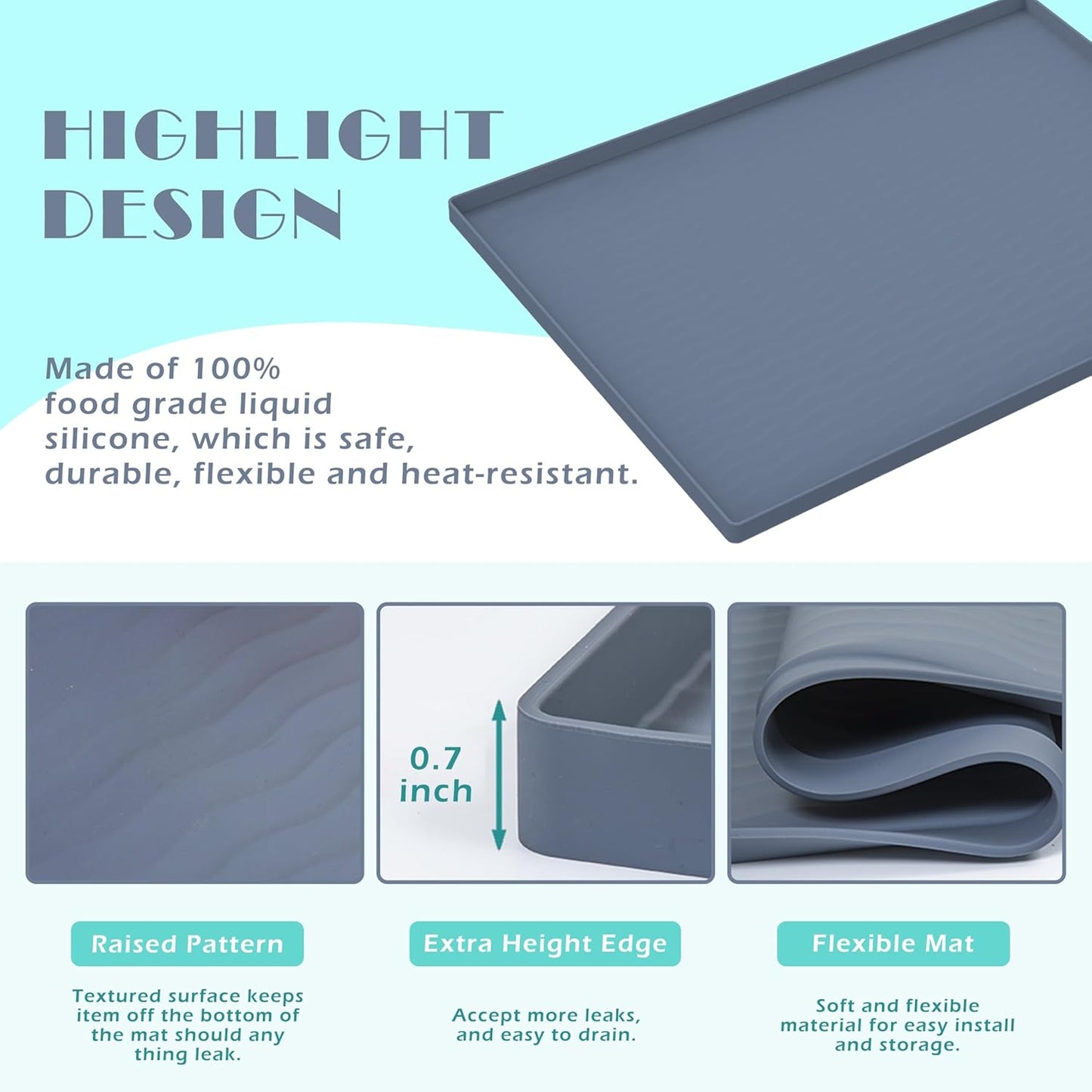 URMONA Waterproof Silicone Under Sink Mat 25'' x 19'' Shelf Liner for Kitchen and Bathroom, Cabinet and Counter Protector, Storage and Organizers, Litter Mat, Pet Cat Puppy Essentials(Black)