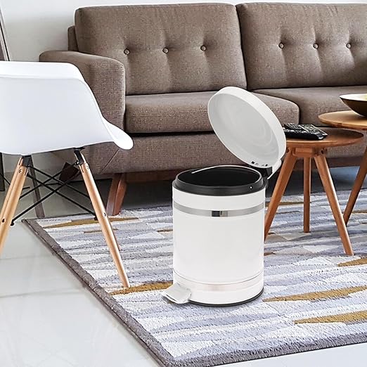VICASKY Bathroom Garbage Container with Foot Pedal, 12l Iron Trash Can with Lid, Round Roman Pattern Wastebasket for Home, Office, and Hotel Use
