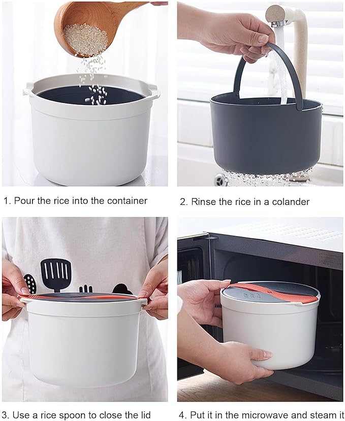 Microwave Rice Cooker Steamer, Microwave Rice Cooker 2 Cup, Microwave Pasta Cooker with Strainer, 2 L Microwave Cookware Set for Rice, Pasta, Vegetables, Quinoa, Oatmeal, Ramen Non stick (green)