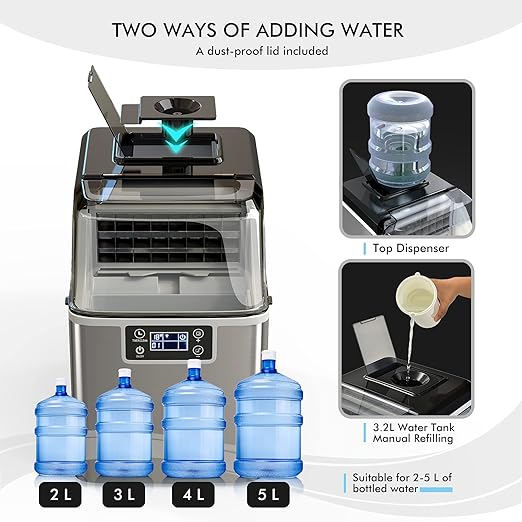 COSTWAY Countertop Ice Maker, 40LBS/24H Portable Compact Ice Machine with Top Inlet Hole, Auto Self-Cleaning Function, 24 pcs Ice Cube in 15 Mins, Ice Scoop and Basket Perfect for Home, Party, Office