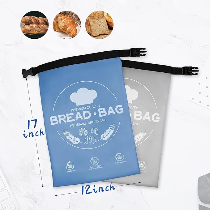 2 Pack Beeswax Bread Bags for Homemade, Reusable Bread Bag for Sourdough, XL-Reusable Waxed Linen Food Storage Bag to Keep Sourdough Fresh, Freezer-Safe, Eco-Friendly (Blue&Grey)