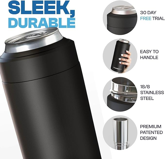 Frost Buddy Universal Can Cooler - Fits all - Stainless Steel Can Cooler for 12 oz & 16 oz Regular or Slim Cans & Bottles - Stainless Steel (Party Peeps)