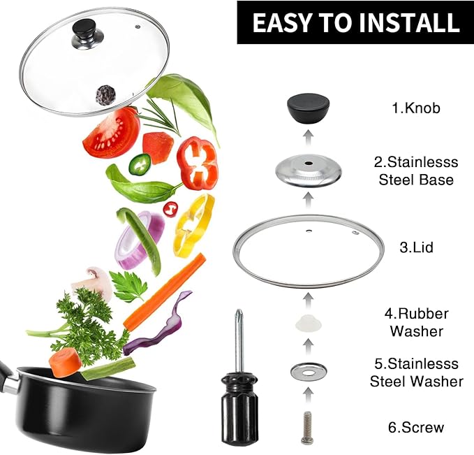 12 Inch Pan Lid, 12'' Frying Pan Lid, Tempered Glass Cast Iron Lids for Skillets, Fry Pan, Wok Pot (12 inch)