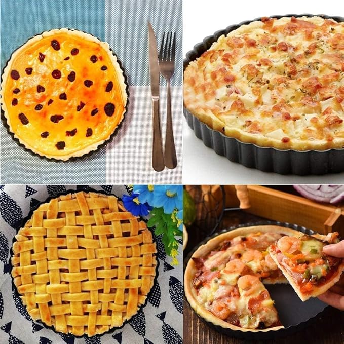 RICHSC-PAN Tart Pan 11 Inch Tart Pan Carbon Steel Round Non-Stick Pan Quiche Pan with Removable Chassis for Mousse Cakes, Kitchen Reusable Baking Tool with A Depth of 1.18 Inches.