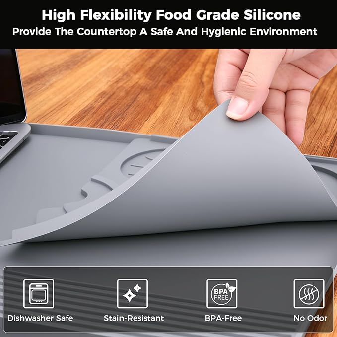Silicone Coffee Mat for Ninja Luxe Espresso Machine ES601 – Large Anti-Slip Heat-Resistant Coffee Bar Mat for Ninja luxe Cafe Accessories and Most Home Espresso Machines with Convex Edge Gray