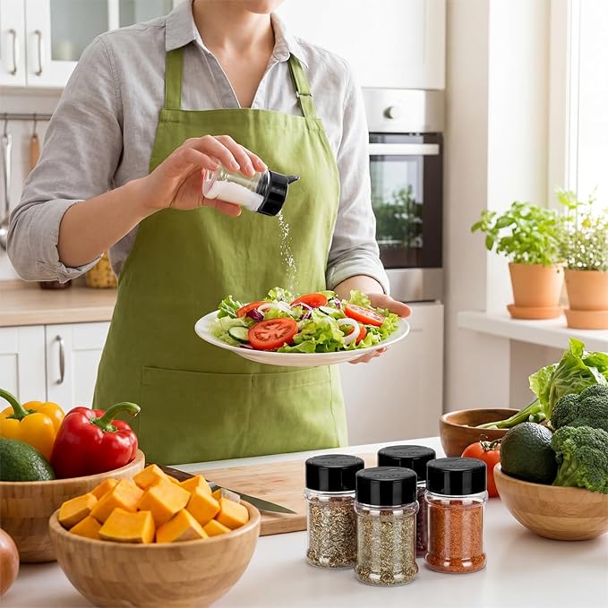 100 Pcs Plastic Spice Jars with 2 Sides Flip Cap Clear 2 Oz Seasoning Containers Empty Spice Bottles Small Seasoning Jars with Shaker Lid for Kitchen Storage Herbs and Powders (Black Cap)