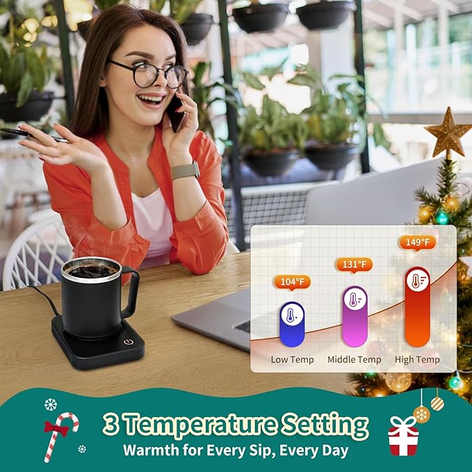 VOBAGA Coffee Mug Warmer for Desk with Auto Shut Off & 3-Temp Settings, Coffee Cup Warmer with Smart Safety Alert Home Office Accessory, Perfect for Coffee, Tea, Milk