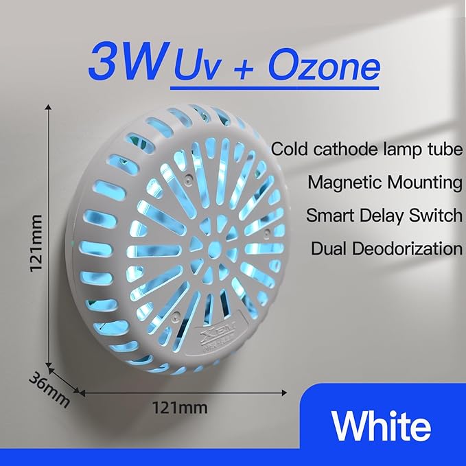 3W UV Deodorizer,Portable UV Light Cleaner,Smart Timer-Controlled Odor Elimination,360°Ultraviolet Bulb Design,for Refrigerators,Dish Cabinets,Storage Cabinets,Wardrobes,Shoe Cabinets,in Car,and More